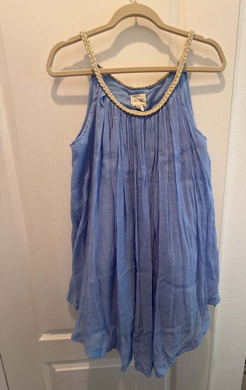 Sand & Spirit Blue Sleeveless Braided Neckline Swing Dress